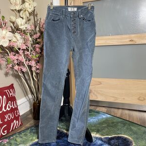 We The Free Gray Corduroy Button Fly Pants Size 25 High Waisted Boho Skinny